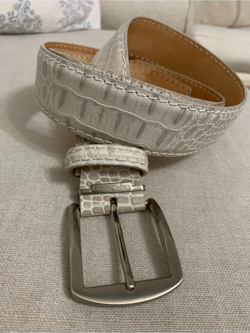 Roger Ximenez Special Edition Vintage Natural Mock Gator Leather Belt Size 38